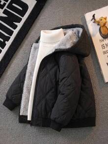 SHEIN Kids Young Boy Fashion Jacket Padded Coat Suitable For Autumn/Winter - Black - View 4