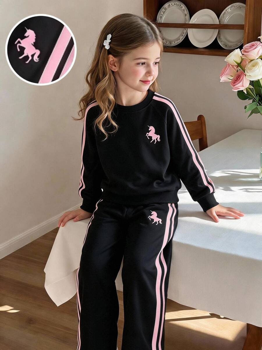 Casuvi Kids Girls Spring/Autumn Long Sleeve Long Pants Sports Bow Ribbon Knit Sweatshirt 2 Pieces Set
