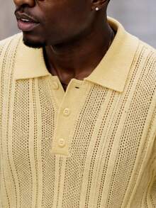 AKNOTIC Men's Solid Color Long Sleeve Polo Collar Casual Commuter Sweater - Light Yellow - View 4