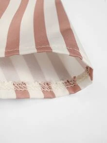 NOVVYNE Elegant Neutral Vertical Stripe V Neck Back Bow Peplum Slim Fit Trouser Matching Cami - Khaki - View 8