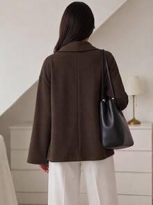 Elenzga Muslim Women's New Chinese Style Frog Button Autumn/Winter Solid Color Kimono Collar Tassel Frog Button Loose Wool Coat Jacket, Slouchy Versatile Wool Top - Brown - View 2