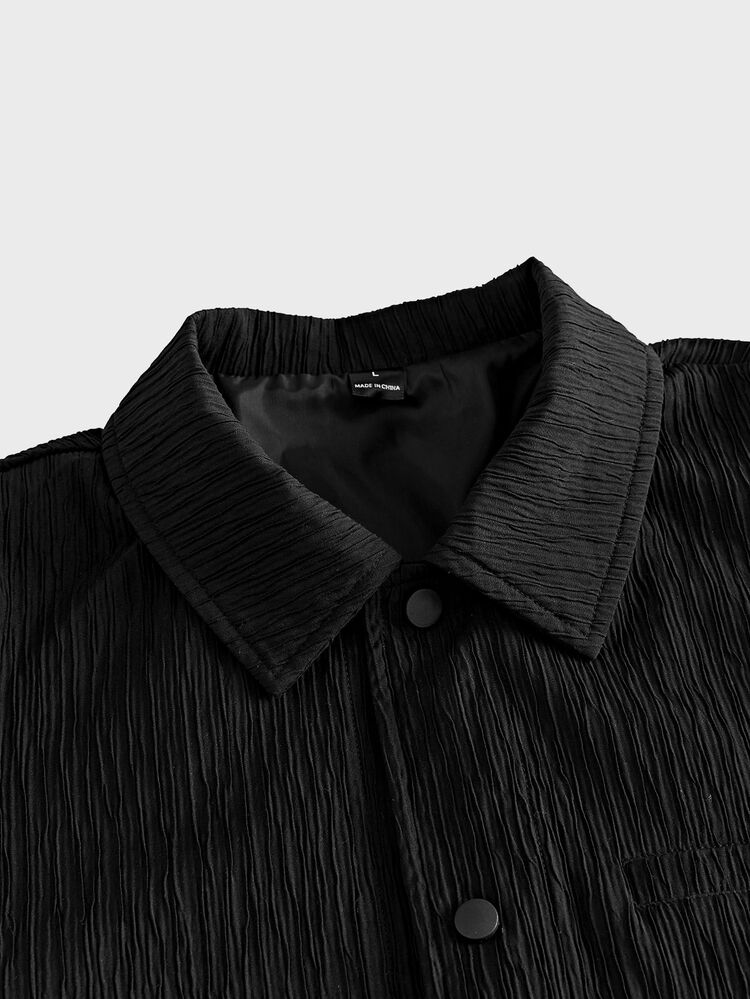 FeverCity Men's Solid Color Lapel Long Sleeve Single-Breasted Pocket Jacket - Black - View 5