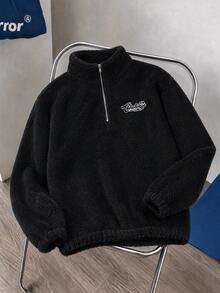 Daypath American Retro Half-Zip Fleece Sweatshirt, Suitable For Daily Commute And Campus Casual Wear, Outdoor Light Sports And Autumn/Winter Travel - Black - View 7