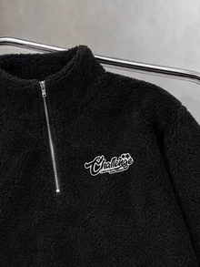Daypath American Retro Half-Zip Fleece Sweatshirt, Suitable For Daily Commute And Campus Casual Wear, Outdoor Light Sports And Autumn/Winter Travel - Black - View 2