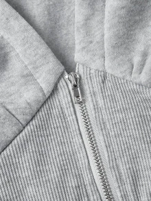 SHEIN MOD Sweatshirt Berkerudung Kerah Bulu Kasual Wanita, Musim Gugur/Dingin - Grey - View 7