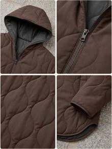 Pariaura Brown Quilted Hooded Winter Coat - Brown - View 10