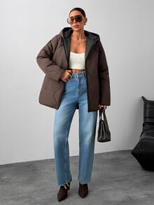 Pariaura Brown Quilted Hooded Winter Coat - Brown - View 8