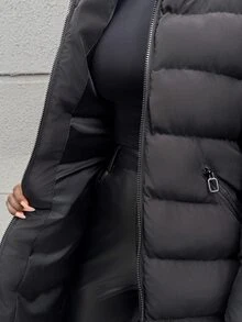 Pariaura Fur Hoodie Zipper And Pocket Detailed Long Winter Coats - الأسود - مشاهدة 10