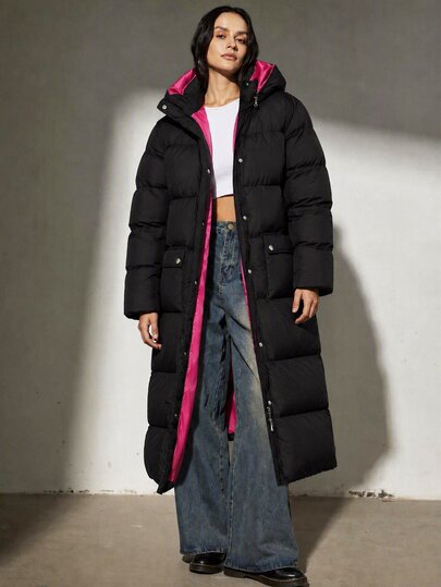 SHEIN Women Contrast Lining Detailed Regular Fit Winter Coats