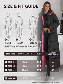 SHEIN Women Contrast Lining Detailed Regular Fit Winter Coats - Black - View 8