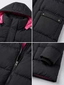 SHEIN Women Contrast Lining Detailed Regular Fit Winter Coats - Black - View 7