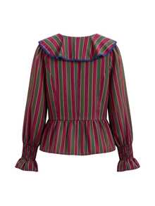 Nöista Blus Peplum Bergaris dengan Kerah Berumbai dan Lengan Mengembang. Musim Gugur/Musim Dingin, Acara Jalan-jalan, Elegan, Halloween, Sehari-hari. - Hijau - View 11