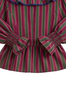 Nöista Blus Peplum Bergaris dengan Kerah Berumbai dan Lengan Mengembang. Musim Gugur/Musim Dingin, Acara Jalan-jalan, Elegan, Halloween, Sehari-hari. - Hijau - View 12