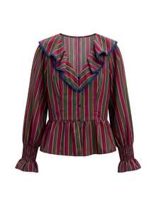 Nöista Blus Peplum Bergaris dengan Kerah Berumbai dan Lengan Mengembang. Musim Gugur/Musim Dingin, Acara Jalan-jalan, Elegan, Halloween, Sehari-hari. - Hijau - View 10