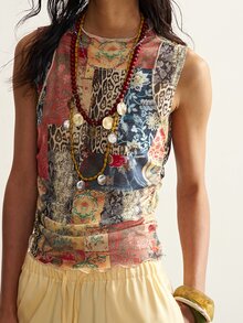 Bohemela Plus Size Women's Patchwork Print Sleeveless Casual Vacation Top - Multicolor - View 6