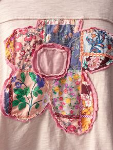 Bohemela Plus Size Women's Floral Applique Drop Shoulder Long Sleeve Loose Casual Sweatshirt - Pink - View 6