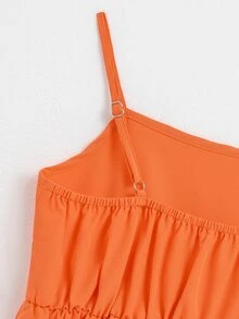 SHEIN 青少年女孩 2 件組萬聖節派對細肩帶洋裝套裝：純色橘色與搞怪南瓜幽靈印花 A 字裙 - 黑色 - 查看 5