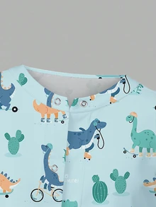 PopScrub Cute Cartoon Blue Dinosaur Print Women's /Nursing Scrub Uniform Jacket - Multicolor - View 5