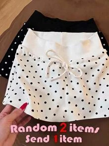 SHEIN 青少年女孩抽繩腰波點休閒日常裙褲 - 彩色 - 查看 4
