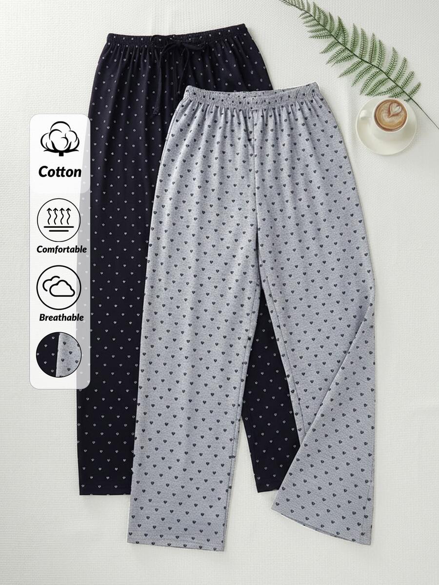 SHEIN Cottnline مجموعة ملابس منزلية نسائية بحجم صغير بنمط نقاط بولكا لطيف مريح وناعم من قطعتين - متعدد الألوان - مشاهدة 1
