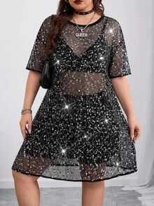 SHEIN CURVE+ 2026 Autumn And Winter Plus Size Dress, Sequin Dress, Suitable For Halloween And Party Seasons - Silver - View 2