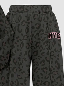 SHEIN Girlism Teen Girl Leopard Letter Graphic Drop Shoulder Autumn Winter Sweatshirt & Seam Front Sweatpants Set - Multicolor - View 5