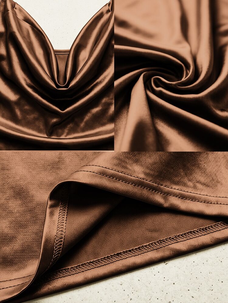 Grovea Plus Size Women's French Casual Elegant Cinched Waist Camisole - Brown - View 5