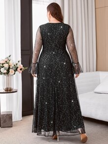 Reflora Plus Size Women's Cowl Neck Shiny Casual Elegant Sexy Party Formal Night Evening Dress Halloween Black Autumn - Black - View 3