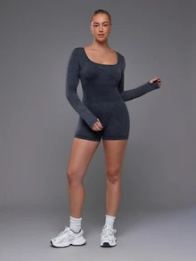 Voyena Plus Size Women's Solid Color Slim Fit Versatile Daily Casual Sports Romper - Grey - View 5