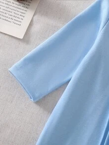 SHEIN 新生兒白色純色極簡時尚優雅長袖連腳連身衣居家服 - 淺藍色 - 查看 4