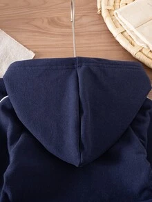 SHEIN Baby Girl Hooded Sweatshirt & Flare Pants Set, White Bow Tape Decor Raglan Sleeve 2‑Piece Fall Outfi - Navy Blue - View 7