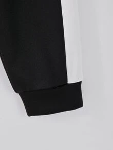 SHEIN Vacaura 大童男孩抓絨內裡拼色連帽衛衣與慢跑褲套裝，保暖套頭連帽運動服秋季冬季穿著 - 卡其色 - 查看 6