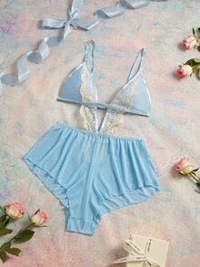 Elorette Blue Embroidered Floral Mesh Romantic Sexy Jumpsuit Jumpsuit Nightwear For Women, Suitable For Home, Party, Club, Bar - Blue - View 6