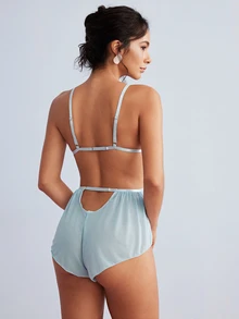 Elorette Blue Embroidered Floral Mesh Romantic Sexy Jumpsuit Jumpsuit Nightwear For Women, Suitable For Home, Party, Club, Bar - Blue - View 8