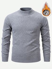 Claim Dot Sweater Rajut Leher Tinggi Warna Polos Pria untuk Musim Gugur/Dingin, Kasual, Atasan untuk Mendaki Gunung Musim Gugur/Dingin untuk Hari Valentine - Grey - View 2
