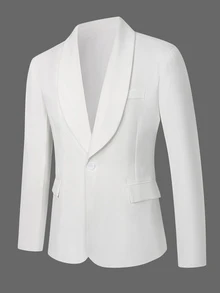 Manfinity Mode Blazer Pria Putih Kerah Syal Gaya Klasik Estetika Ins, Longgar Kasual untuk Perjalanan Kerja/Bisnis, Formal - Putih - View 3