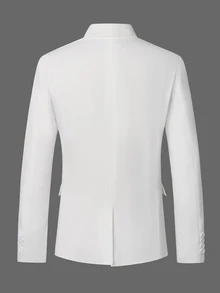 Manfinity Mode Blazer Pria Putih Kerah Syal Gaya Klasik Estetika Ins, Longgar Kasual untuk Perjalanan Kerja/Bisnis, Formal - Putih - View 2