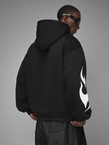 STYNVO 男士字母印花休閒日常穿著連帽衫 - 黑色 - 查看 2