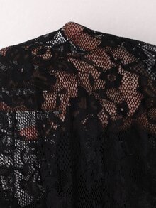 Elaquor Plus Size Sheer Lace Sexy Bodysuit Elegant Party Lace Outfits Bodysuit For Women Fall/WInter Elegant Black Bodysuit For Women Wedding Guest Outits - Black - View 8