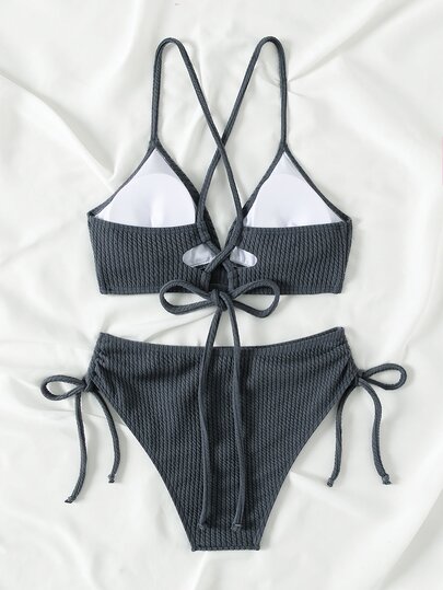 SHEIN Swim Summer Beach Women's Texture Side Knot Separated Bikini Set