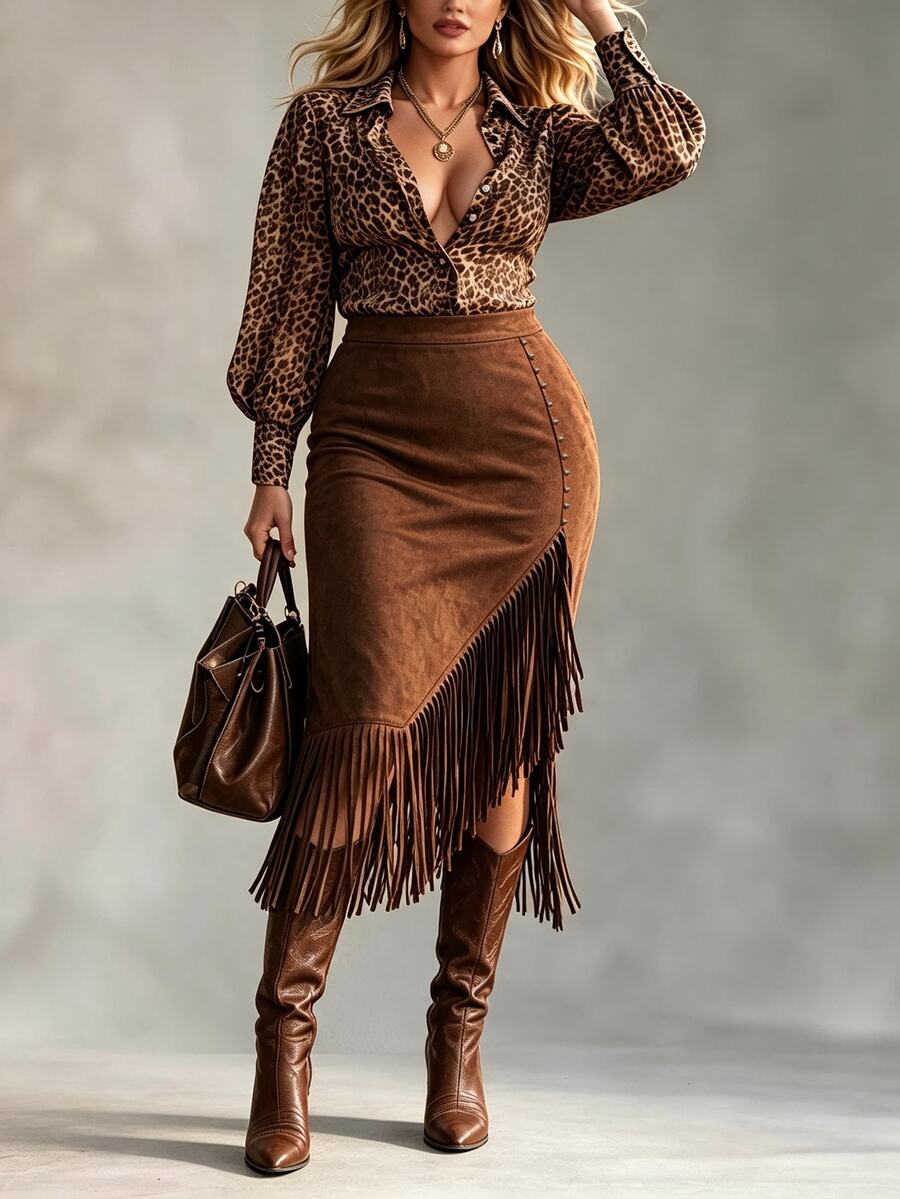 Ceyna Plus Size Women's Fall Vintage Retro 80s Tassel Asymmetrical Hem ...
