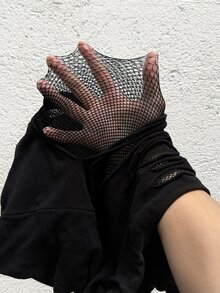 Jeanoix Women's Sexy Hot Girl Style Black Mesh Distressed Long Sleeve Tight Jumpsuit - Black - View 6