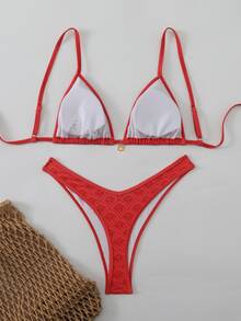 SHEIN Swim 女士随机印花细肩带性感比基尼套装，夏季 - 彩色 - 查看 3