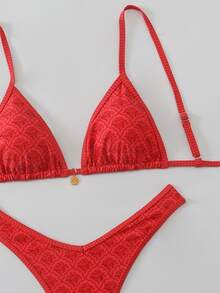 SHEIN Swim 女士随机印花细肩带性感比基尼套装，夏季 - 彩色 - 查看 5