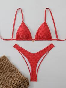 SHEIN Swim 女士随机印花细肩带性感比基尼套装，夏季 - 彩色 - 查看 4