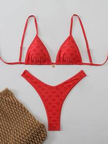 SHEIN Swim 女士随机印花细肩带性感比基尼套装，夏季 - 彩色 - 查看 2