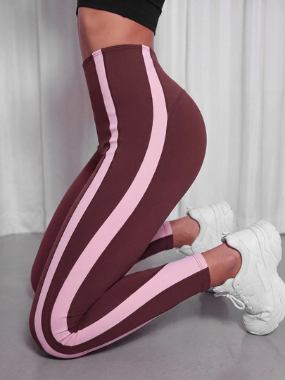 Velisys Velisys Women's Brown Brushed Pink Patchwork High Elasticity Sports Leggings For Yoga, Running, Fitness And Casual Wear