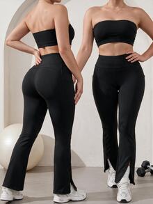 Easithlete Women's Solid Color High Waist Casual Daily Travel Sports Tight Leggings - Black - View 3