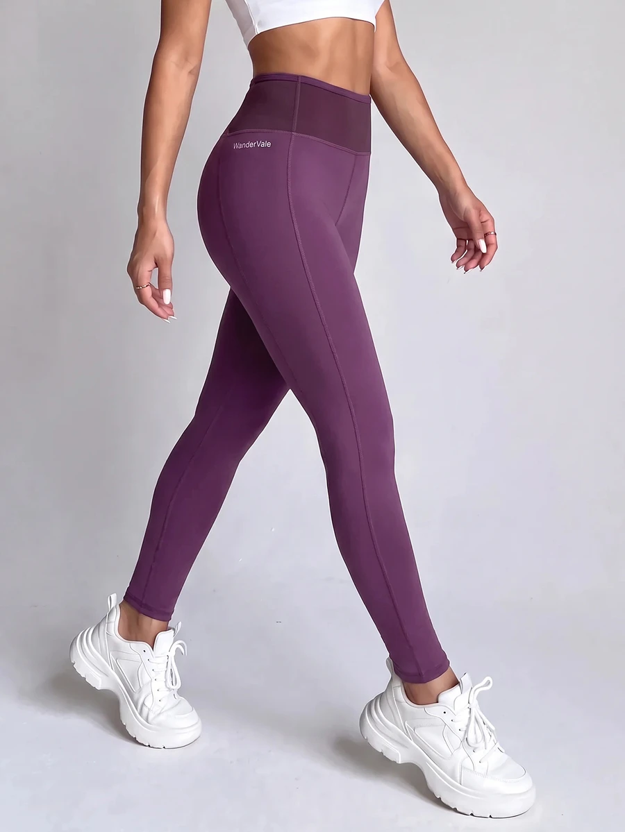 SHEIN Unity Legging Ketat Kasual Wanita Motif Huruf untuk Aktivitas Luar Ruangan Sehari-hari - Purple - View 1