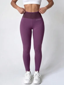 SHEIN Unity Legging Ketat Kasual Wanita Motif Huruf untuk Aktivitas Luar Ruangan Sehari-hari - Purple - View 4
